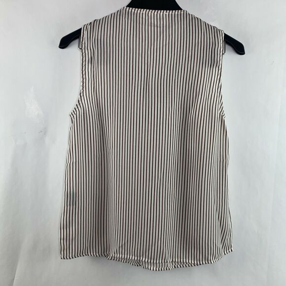 Line & Dot White Brown Stripe Cowl Neck Tassle Trim Blouse NWOT Size XS - Picture 5 of 7